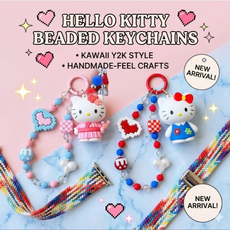 

Sanrio DIY Beaded Keychain Cute Hello Kitty Doll Pendant Phone Chain Exquisite Bag Charm for Girls