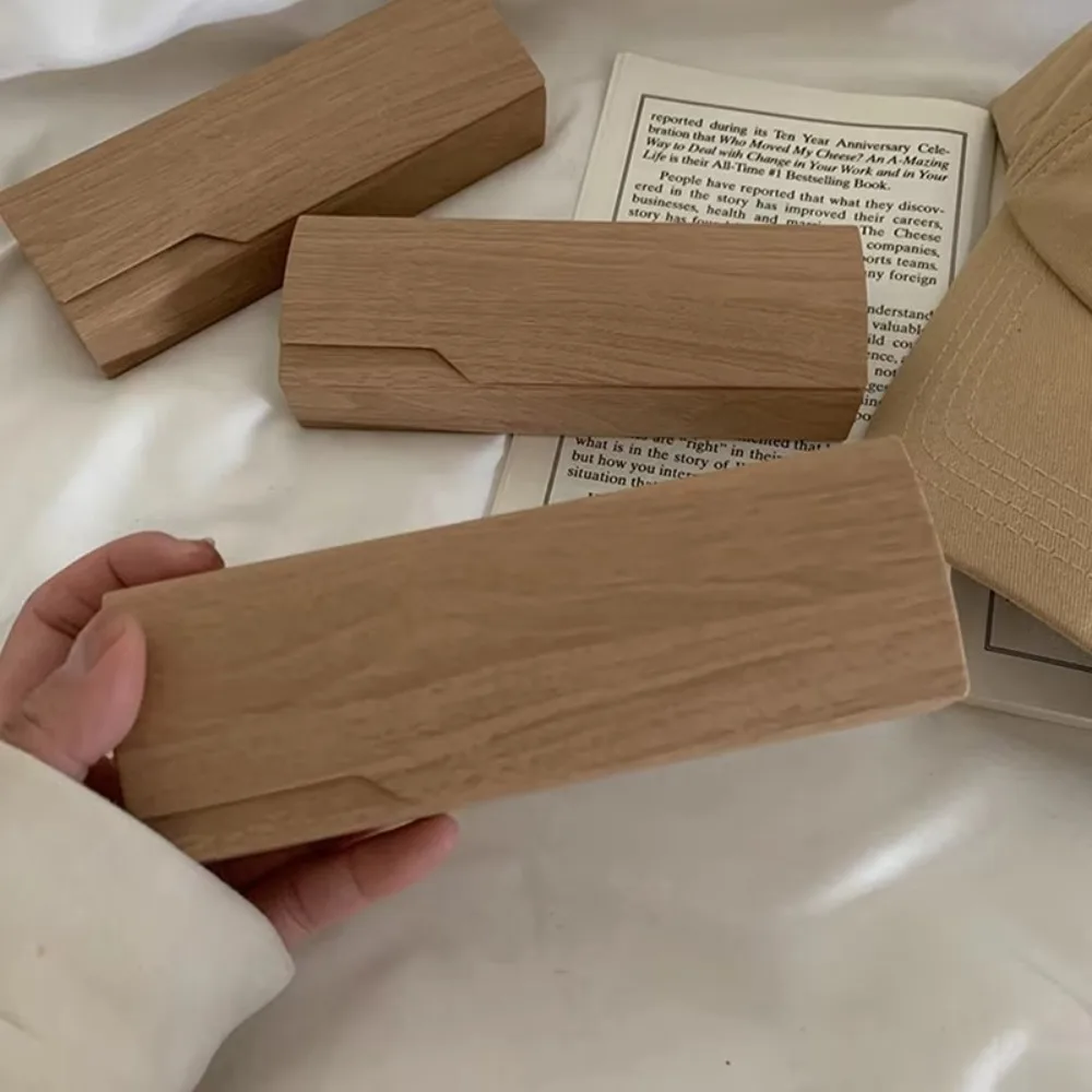 حافظة نظارات قراءة محمولة بسيطة من جلد البولي يوريثان، حافظة نظارات لقصر النظر من الخشب المقلد، حاوية نظارات شمسية بلون واحد #1