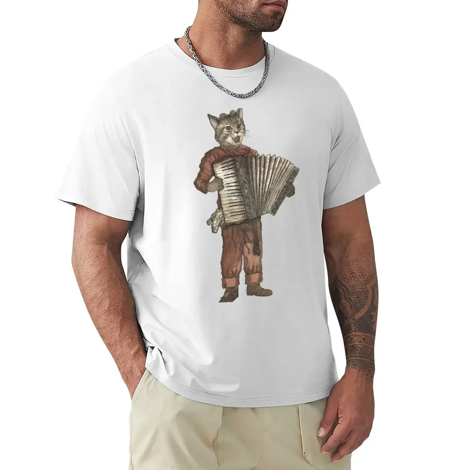 Accordion Cat with Goggles and Mask T-Shirt vintage sublime customizeds men t shirts