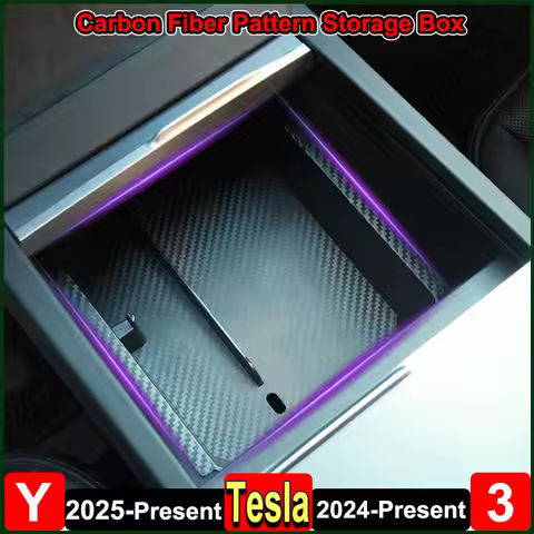 for Tesla Model Y Juniper 2025 Center Console Storage Box Carbon Fiber ABS Organizer Box Model 3 Highland Glasses Phone Holder