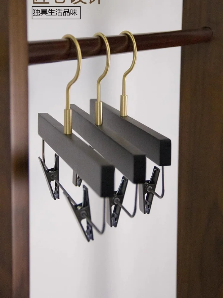 Solid Wood Pants Hangers with No-Mark Clips - Durable Wooden Clothes Hangers for Wardrobe, Clothing Store, Hotel & Home Use 1pc