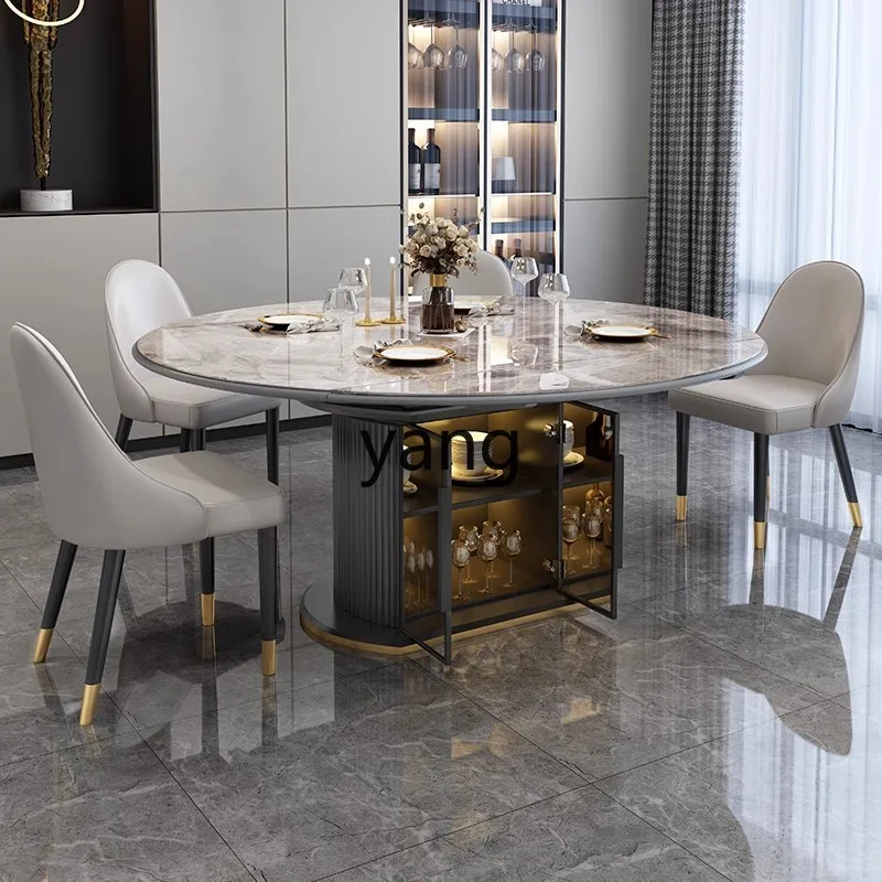 

LMM light luxury rock slab retractable folding round dining table household multi-functional modern