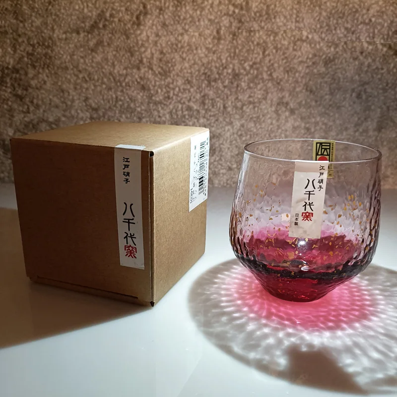 Japanese Style Gold Foil Crystal Starry Glass, Multi-purpose Tumbler Water Whiskey Sake Glass Cup