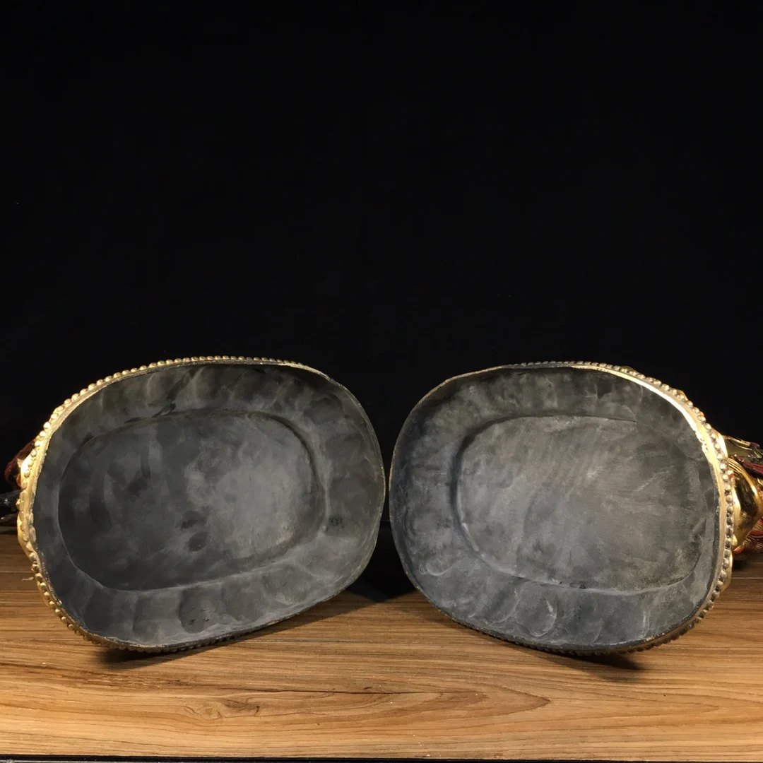 

18"Nepalese folk Old Bronze Painted High Relief Manjusri Bodhisattva Samantabhadra Backlit Buddha Worship Hall