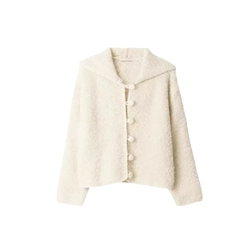 

White Soft and Sticky Hooded Sweater Jacket Women's Autumn and Winter New Versatile Age Reducing Knitted Cardigan Thick