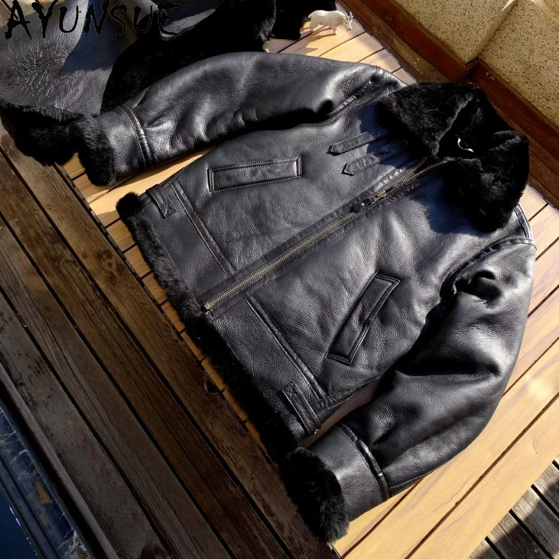 AYUNSUE High Quality Natural Fur Coat Man Winter 2026 Real Sheepskin Genuine Leather Jacket Men Warm Vintage Fur Coats Jackets