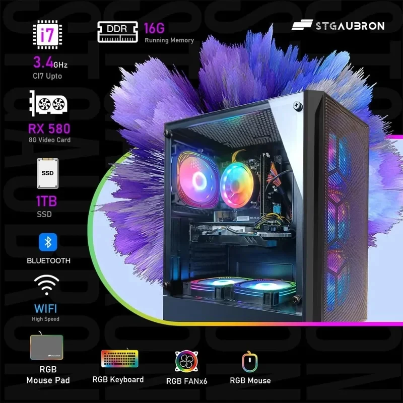 HOME.HOME.Gaming Desktop PC, Radeon RX 580 8G GDDR5, Core i7 up to 3.9G, 16G RAM, 1T SSD - view 4