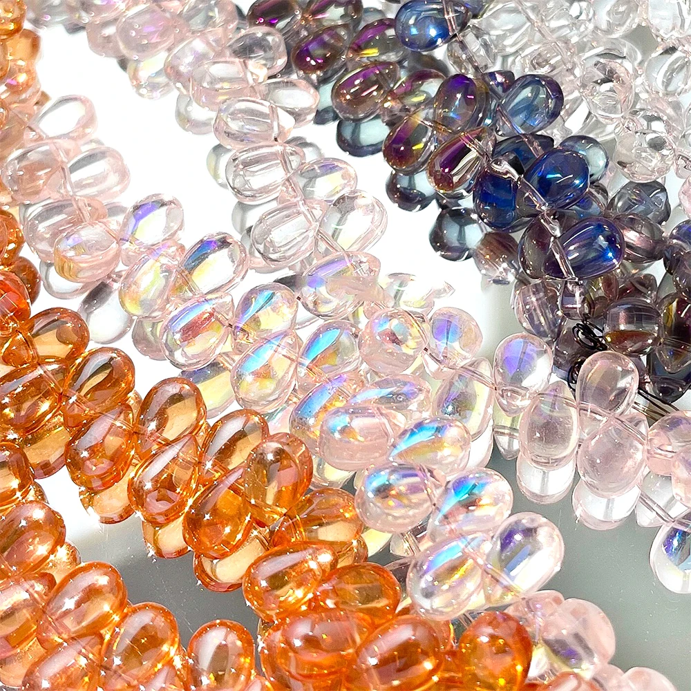 50 Pieces Colorful Droplets, Horizontal Holes, Glass Beads, Scattered Beads DIY Jewelry Making Necklace Bracelet Accessory