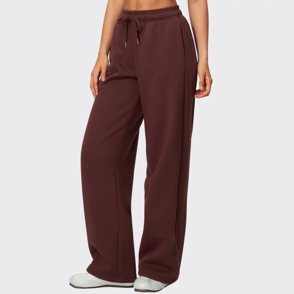 Winter High Waist Loose Fit Sports Sweatpants for Women Side Pocket Wide Leg Pants Casual Fitness Running Sports Pants Women's