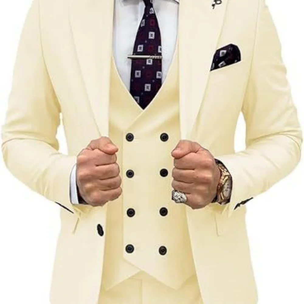 Elegant Roze 3-delig Heren Smoking Pak Met Piek Revers Blazer Vest En Broek Set Voor Bruiloft Business banket Bruidegom Kledij