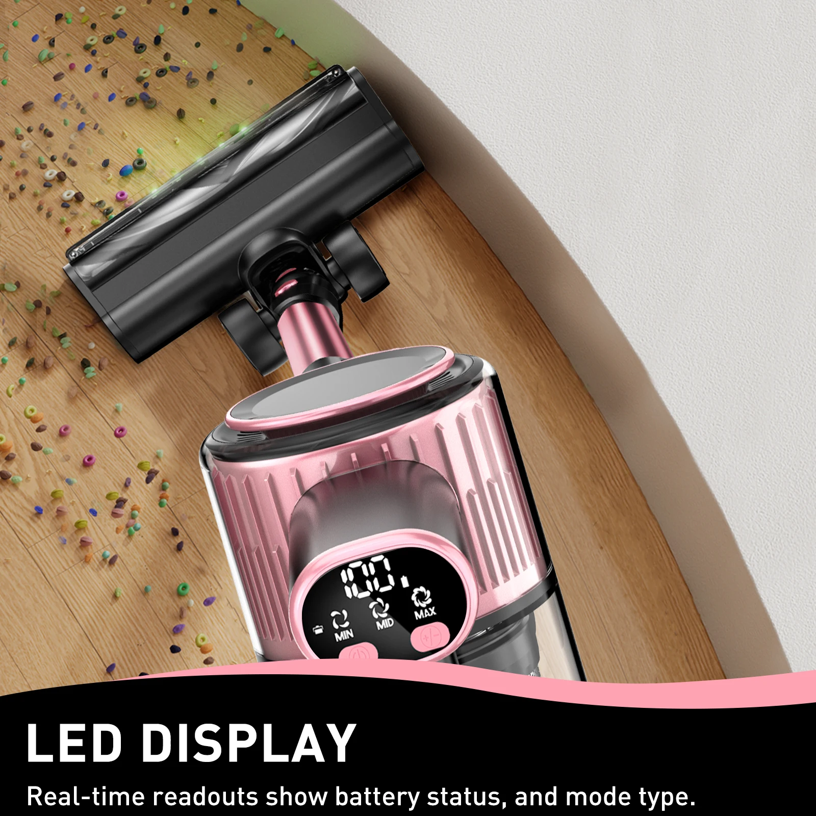 Cordless Vacuum Cleaner, 8 in 1 40Kpa Powerful Suction, LED Display, 3 Suction Modes, 45Mins Lightweight Vacuum Cleaner for Home