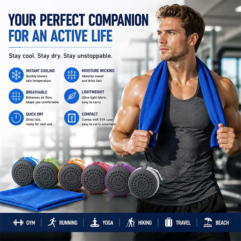 Toalla de Enfriamiento Instantáneo con Estuche de EVA, Secado Rápido, Deportiva, para Gimnasio, Fitness, Malla de Refrigeración, para Correr, Yoga, Viajes