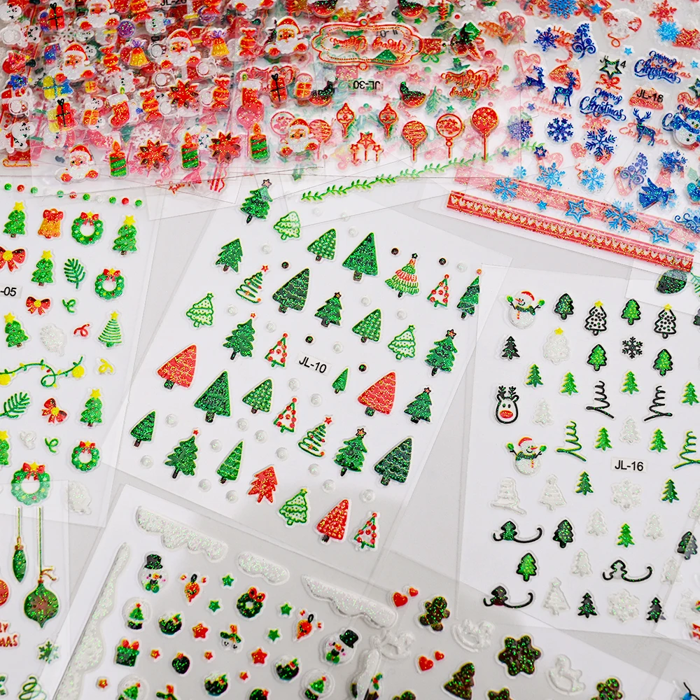 ﻿ 30 قطعة/المجموعة لطيف عيد الميلاد 3D ملصقات الأظافر الملونة الغزلان سانتا كلوز شجرة عيد الميلاد هولي مسمار الشارات DIY السنة الجديدة مسمار ديكور أطقم ﻿ ﻿