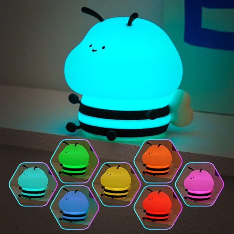 Soft Honeybee Night Lights para crianças, proteção para os olhos, cabeceira do quarto, lâmpada de silicone, crianças, bebê, abelha Nightlight, recarregável, presente bonito