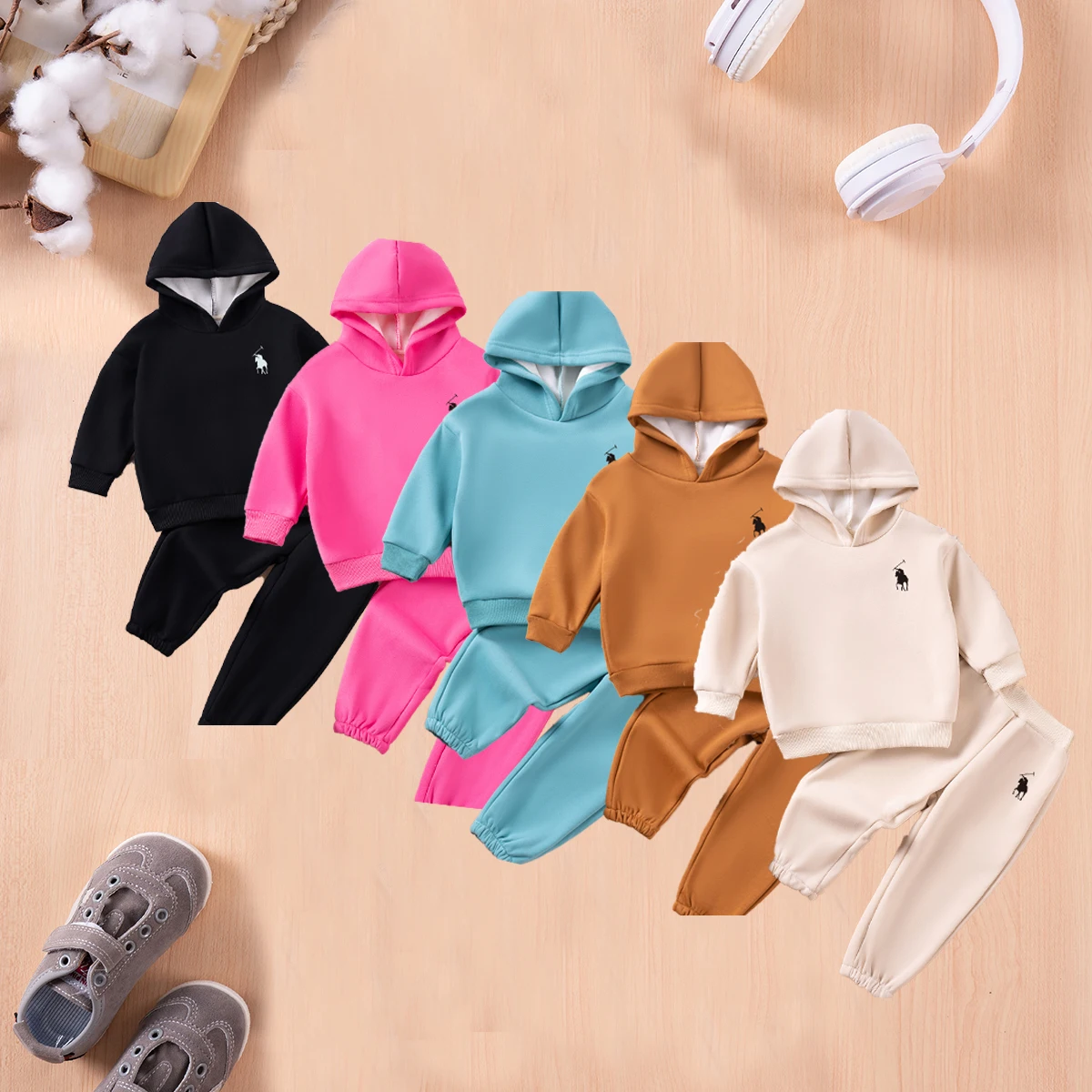 2pcs Toddler Fashion Sets Simple Solid Colour Baby Clothes Cotton Two-piece Set Hooded Top + Trousers Elasticated Waist