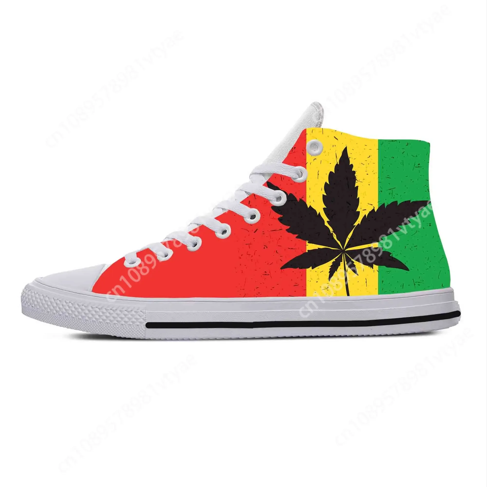 Reggae Rasta Leaf Weed Flag Rastafari Rastafarian Casual Cloth Shoes High Top Comfortable Breathable 3D Print Men Women Sneakers