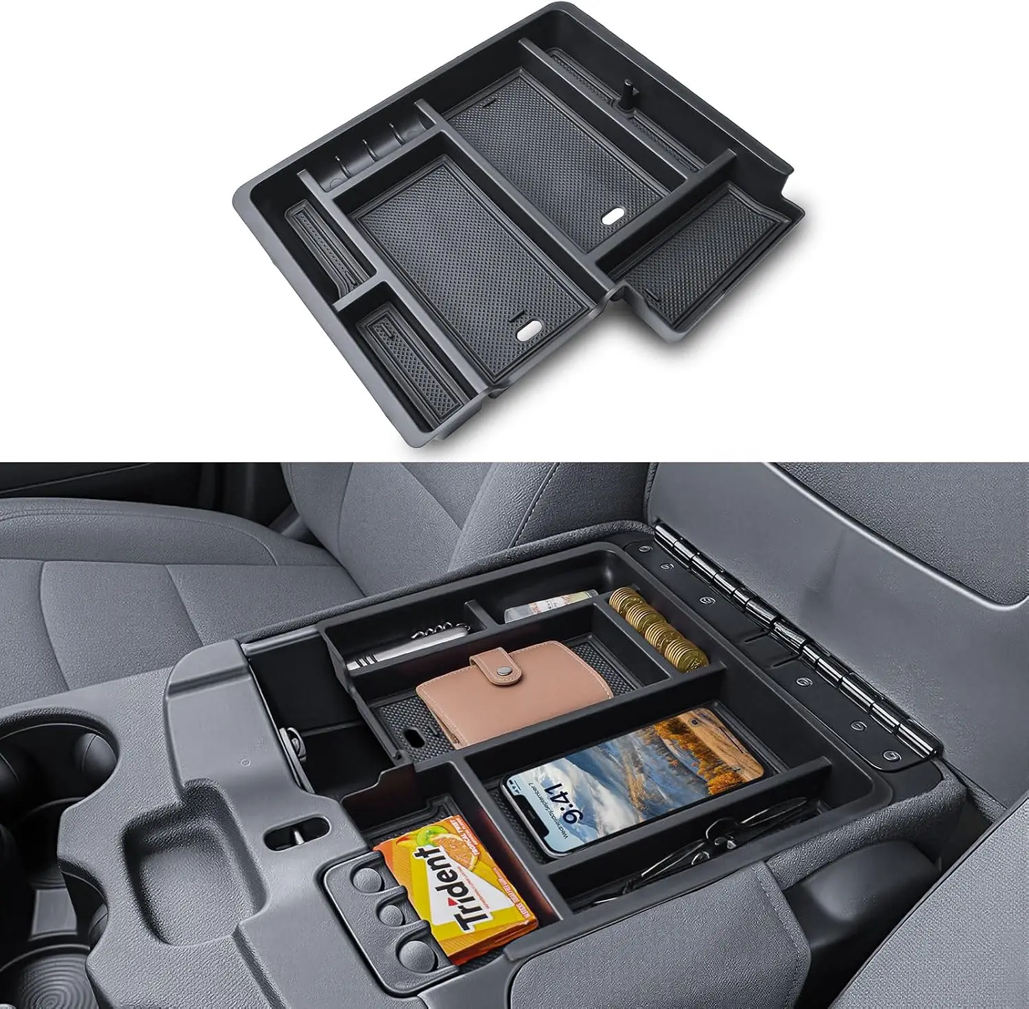Center Console Organizer for 2013-2024 Dodge Ram 1500 Classic Armrest Storage Box Tray Interior Secondary Storage Accessories