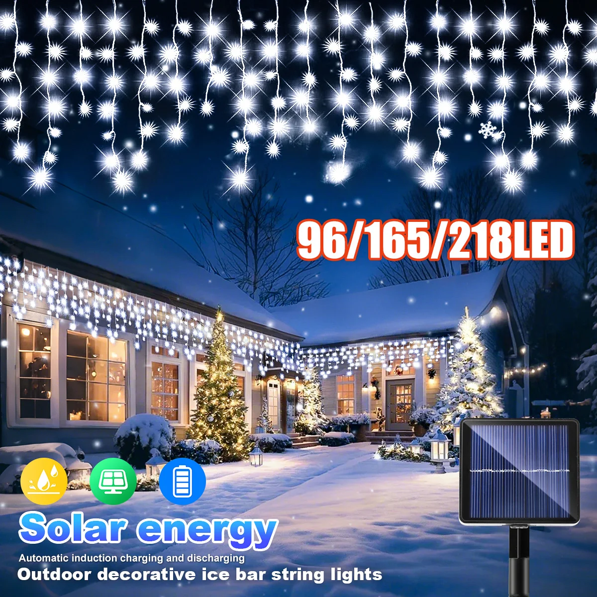 Solar Christmas Lights 8 Modes Waterproof Icicle lights Outdoor Solar Garden Lights for Eaves Party Halloween Decorations