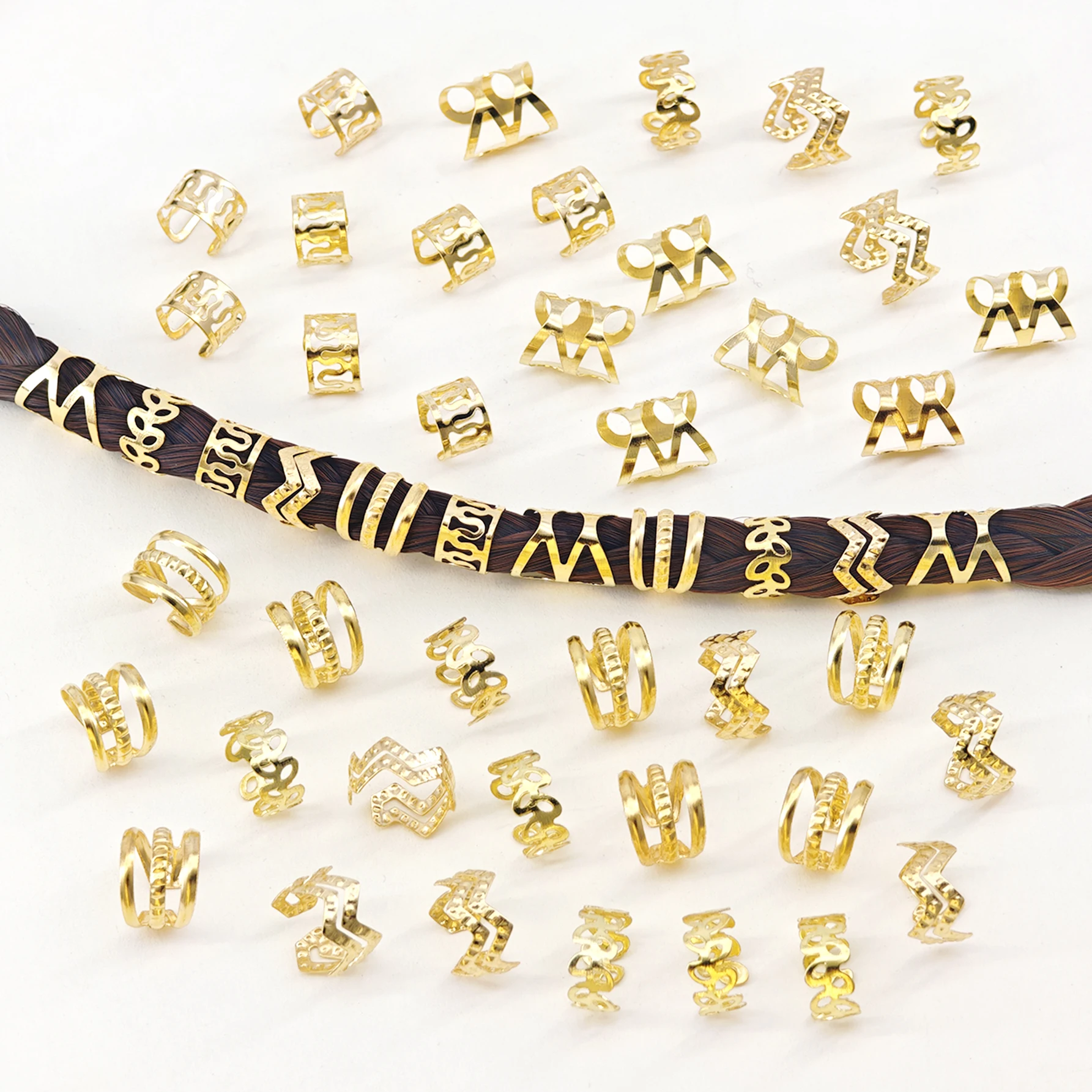 50pcs Multi-Design Adjustable Hair Rings Collection for Braids