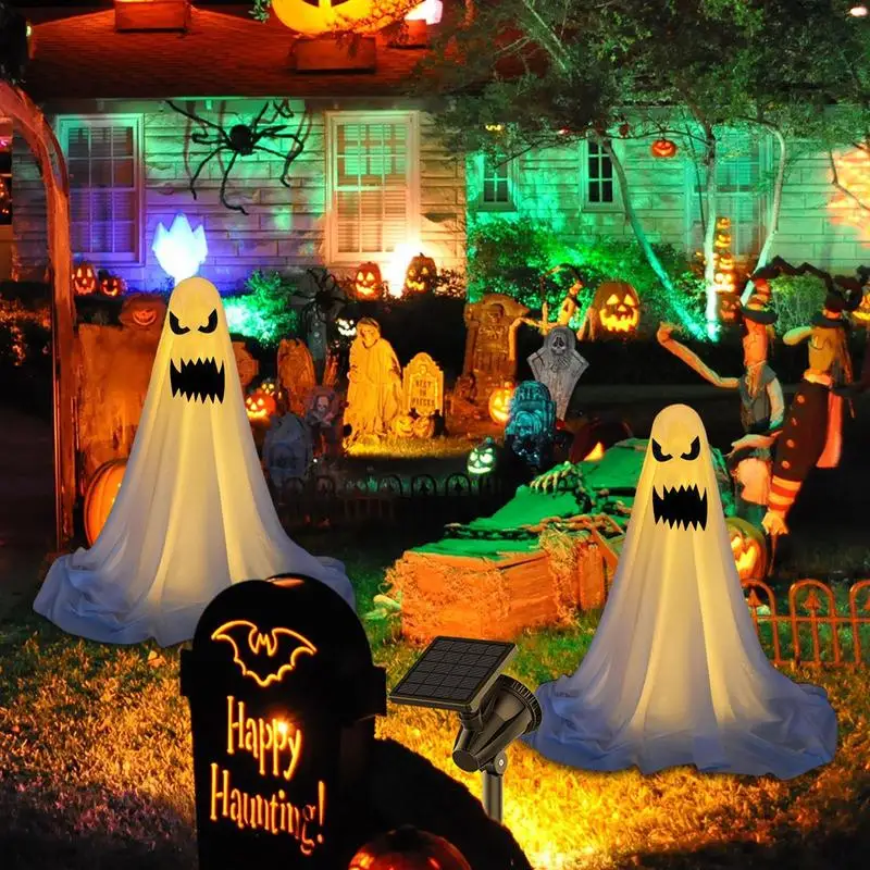 Lighted Up Ghost Decorations Outdoor Halloween Ghost Outdoor Decorations Illuminated White Ghost Festive Display Eerie Lighted