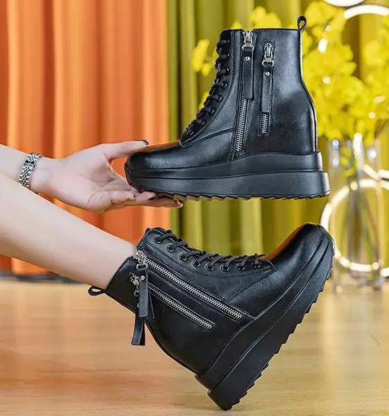 9cm Women's Autumn Winter Fashion Shoes Genuine Leather Surface Warm Casual Outdoor Snow Boots Round Toe Low Heel Rubber Outsole