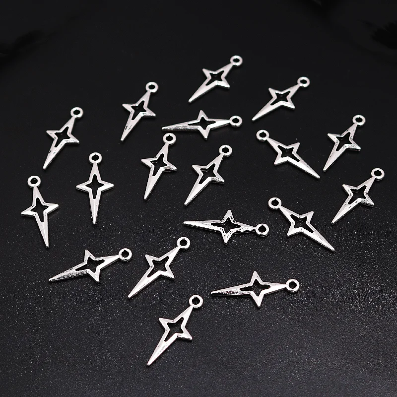 50pcs Silver Plated Polaris Pendants Pop Earrings Bracelet Metal Accessories DIY Charms For Jewelry Crafts Findings 23*10mm A227