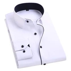 2024 New Men's Shirt Long sleeved Slim Fit White Comfortable and Breathable Business Casual Solid Color Formal Shirt