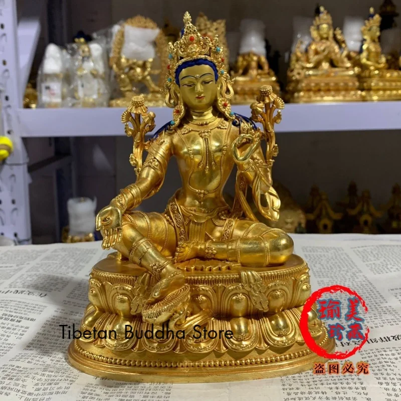 

Tibetan Legend 7-Inch Green Tara Pure Copper Seiko Gilding Buddha Ornament 21cm High Zhuoma Buddha Antique Style Buddha