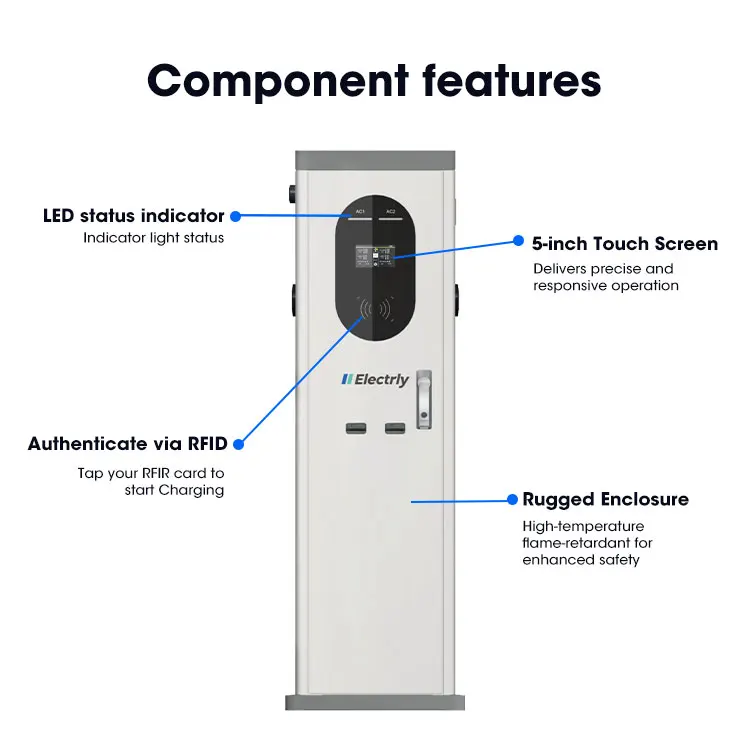 Electrly A2 Professional 11kW*2 Intelligent New Energy Vehicle Dual Guns Charging Pile Modbus for Car Floor-standing Ev Charger