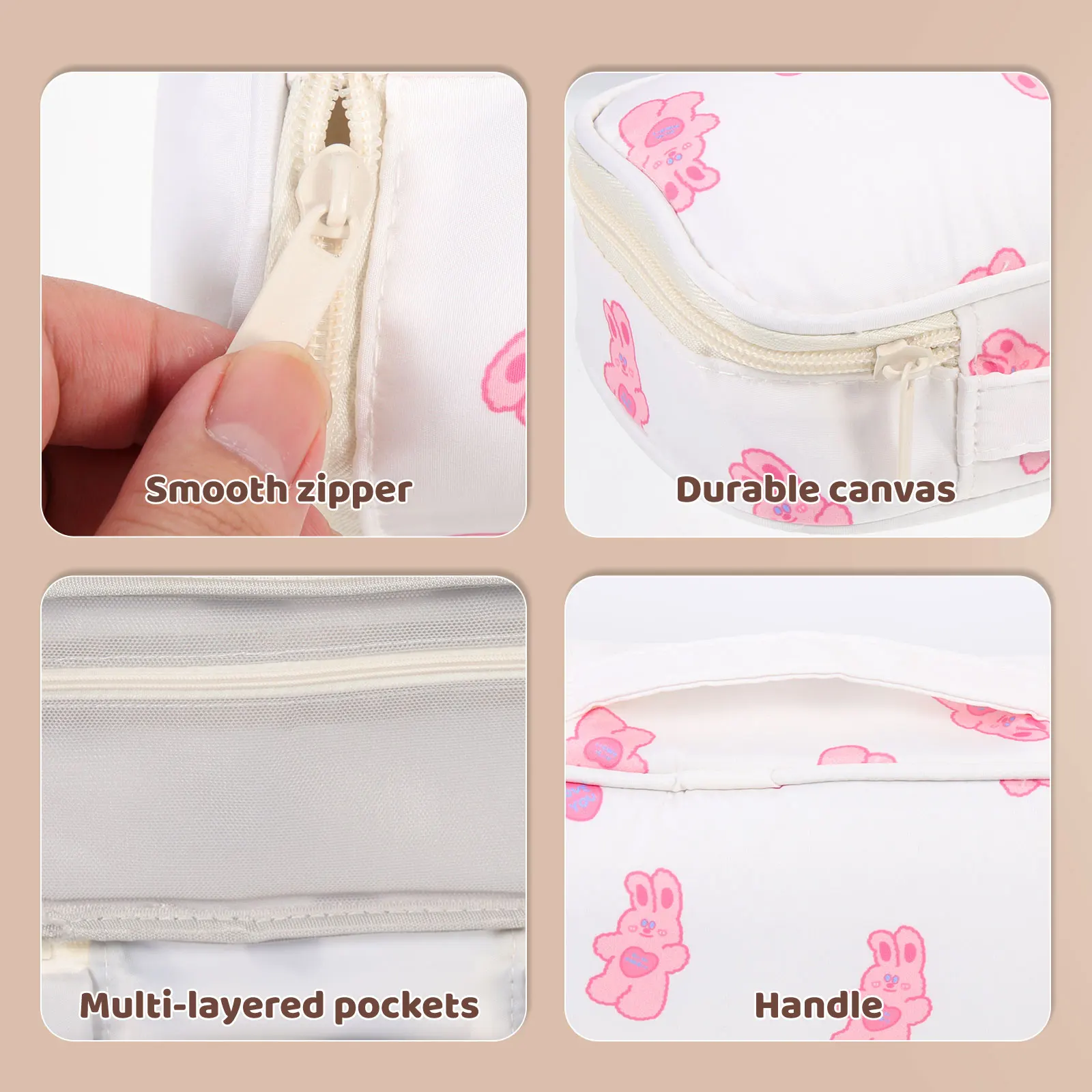 

Large Capacity Polyester Pencil Case Zipper Bag Compact Reusable Handle Pouch Stationery Storage Office School Supplies