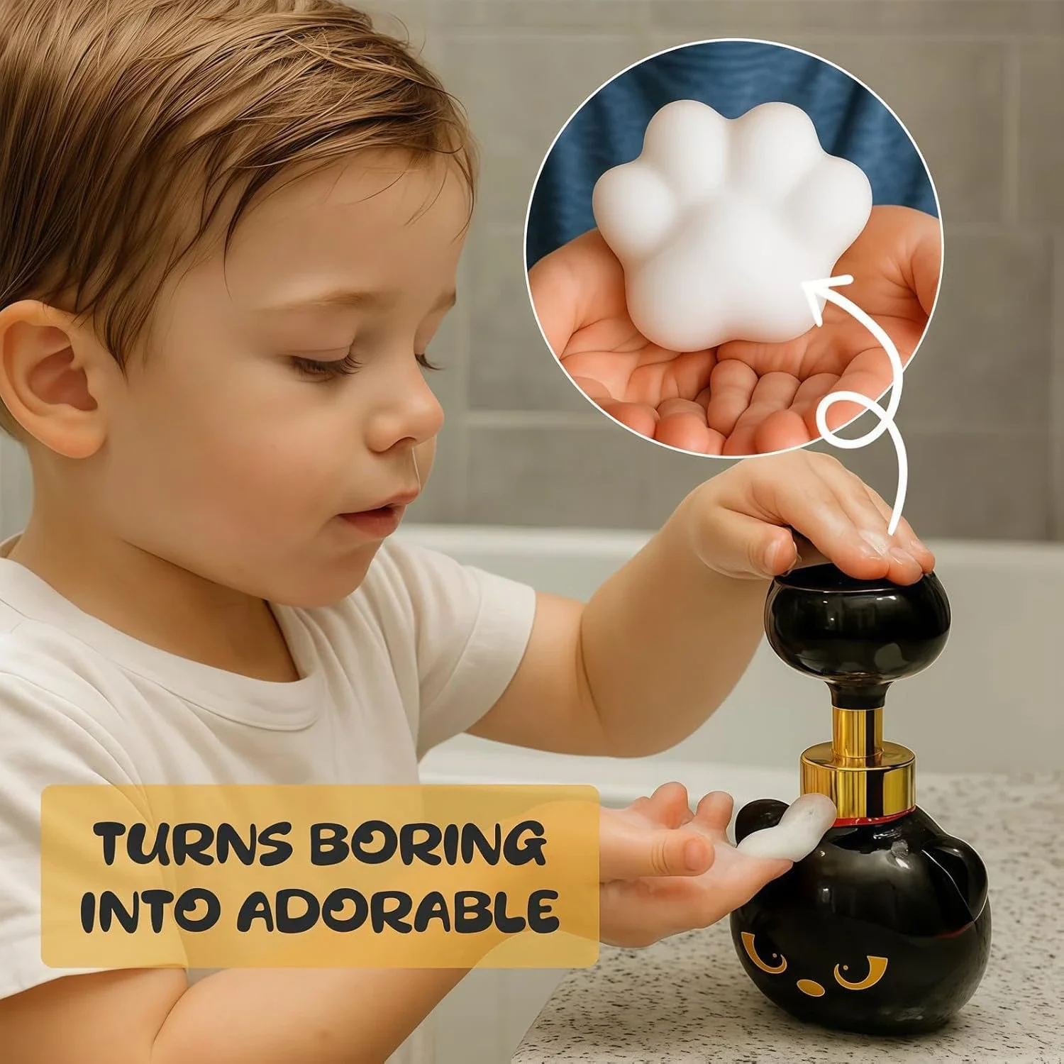 Dozownik do mydła w kształcie kociej łapki kawaii, zabawny dozownik do mydła w kształcie kociej łapki z kwiatkiem, butelki z pompką do mydła w pianie, prezent na Halloween, urodziny