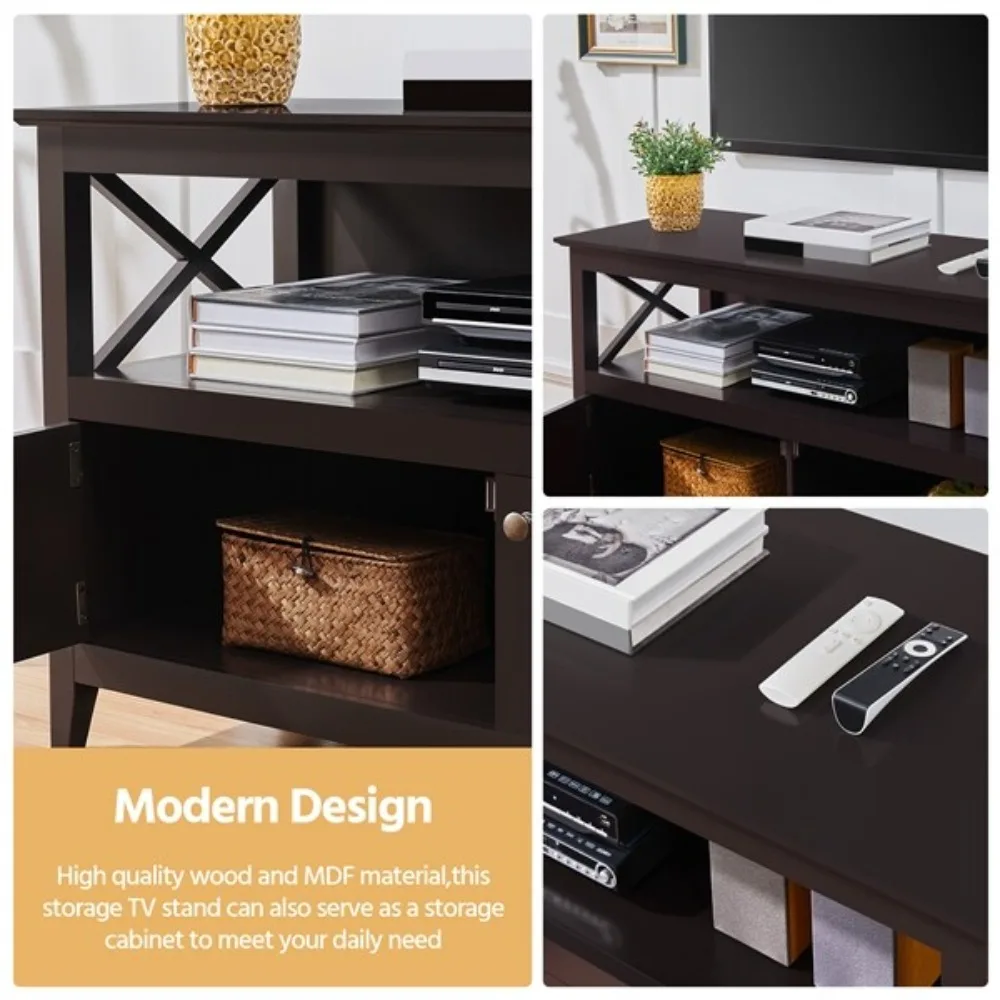 Mueble de TV moderno de madera de 41,7 pulgadas, unidad de almacenamiento, estantes para sala de estar, puertas, color marrón
