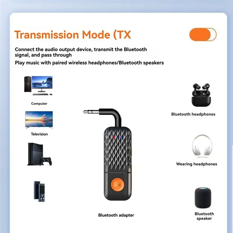 DT21 Bluetooth 5.4 Audio Transmitter Receiver 3.5mm AUX HiFi Stereo Adapter with Mic for Car TV Airplane PC Headphone