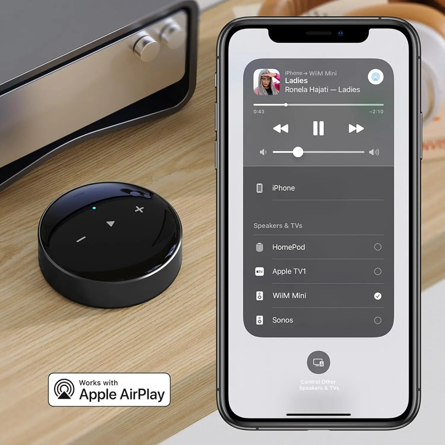 Mini AirPlay 2 Wireless Audio Streamer, Multiroom Stereo, Preamplifier, Works with Alexa and Siri Voice Assistants