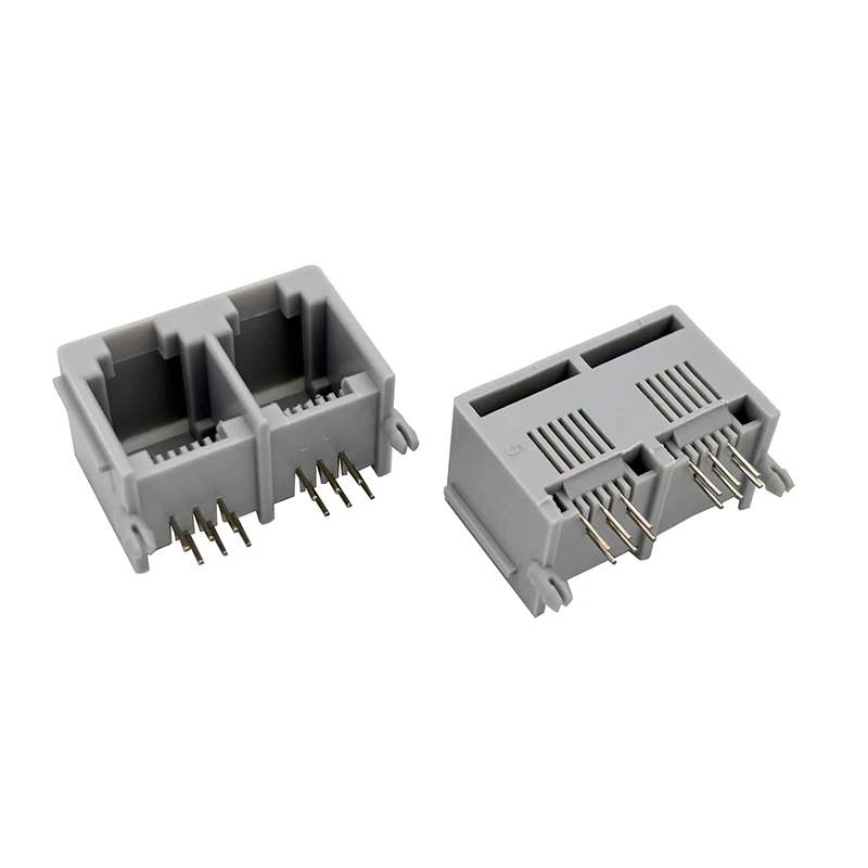 10 peças 5521 cinza 6p6c 1x2 com orelha rj11 soquete de telefone duplo interface de célula dupla horizontal de 90 graus