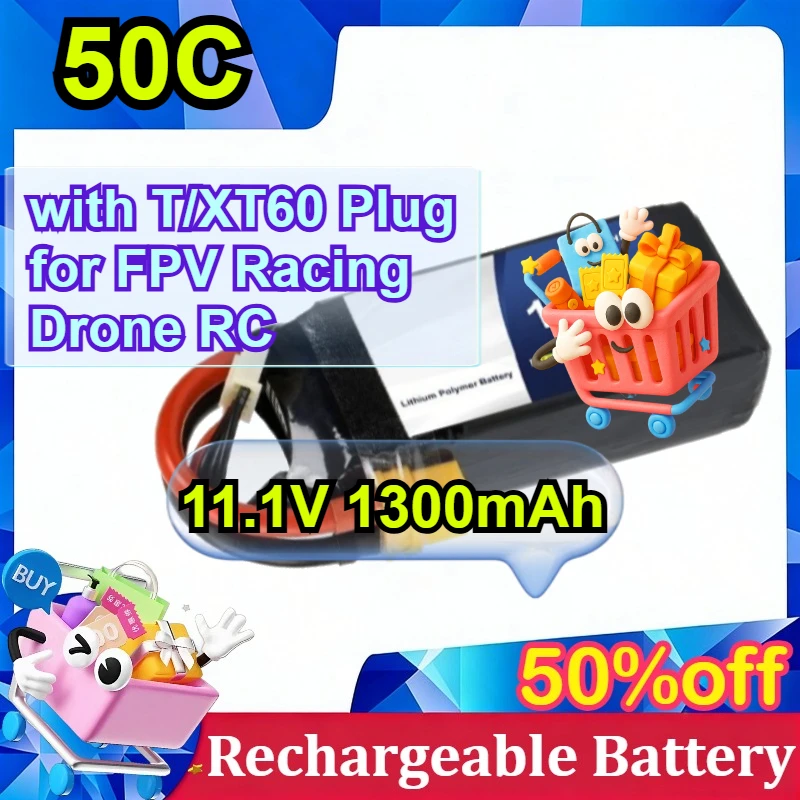 

For 3S 11.1V 1300mAh 50C Lipo Battery Soft Pack with T/XT60 Plug for FPV Racing Drone RC Helicopter Airplane Model