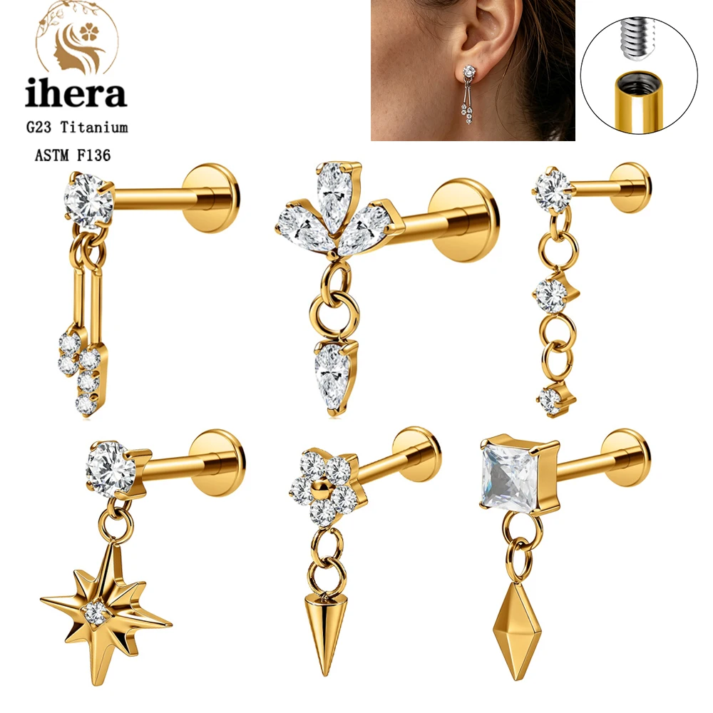 ASTM F136 Titan 16G CZ North Star Drape Chain Helix Ohrring Flachrücken-Stud Labret Tragus Ohrläppchen Knorpel Piercing Schmuck