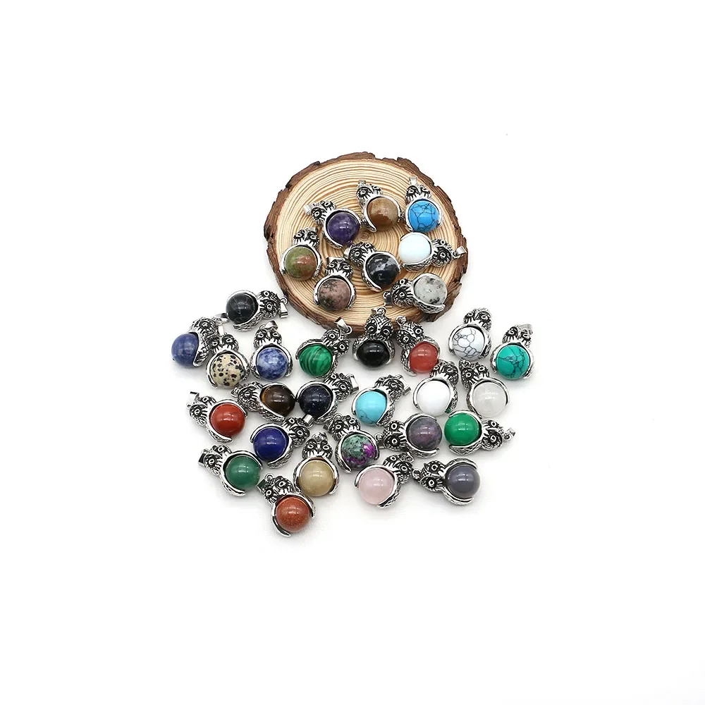 Natural Stone Crystal Inlaid Spherical Owl Pendant Necklace Accessory Wholesale of Handmade DIY Necklace Beading Materials