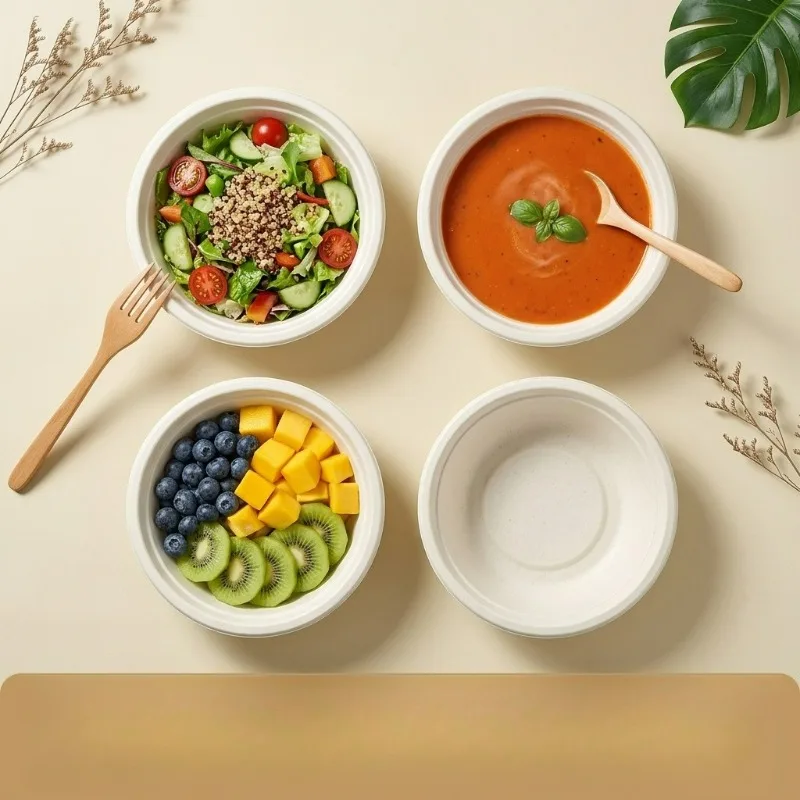 Degradable Meal Bowl Disposable Pulp Bowl Yogurt Sugarcane Paddle Bowl Fruit Packing Paper Bowl