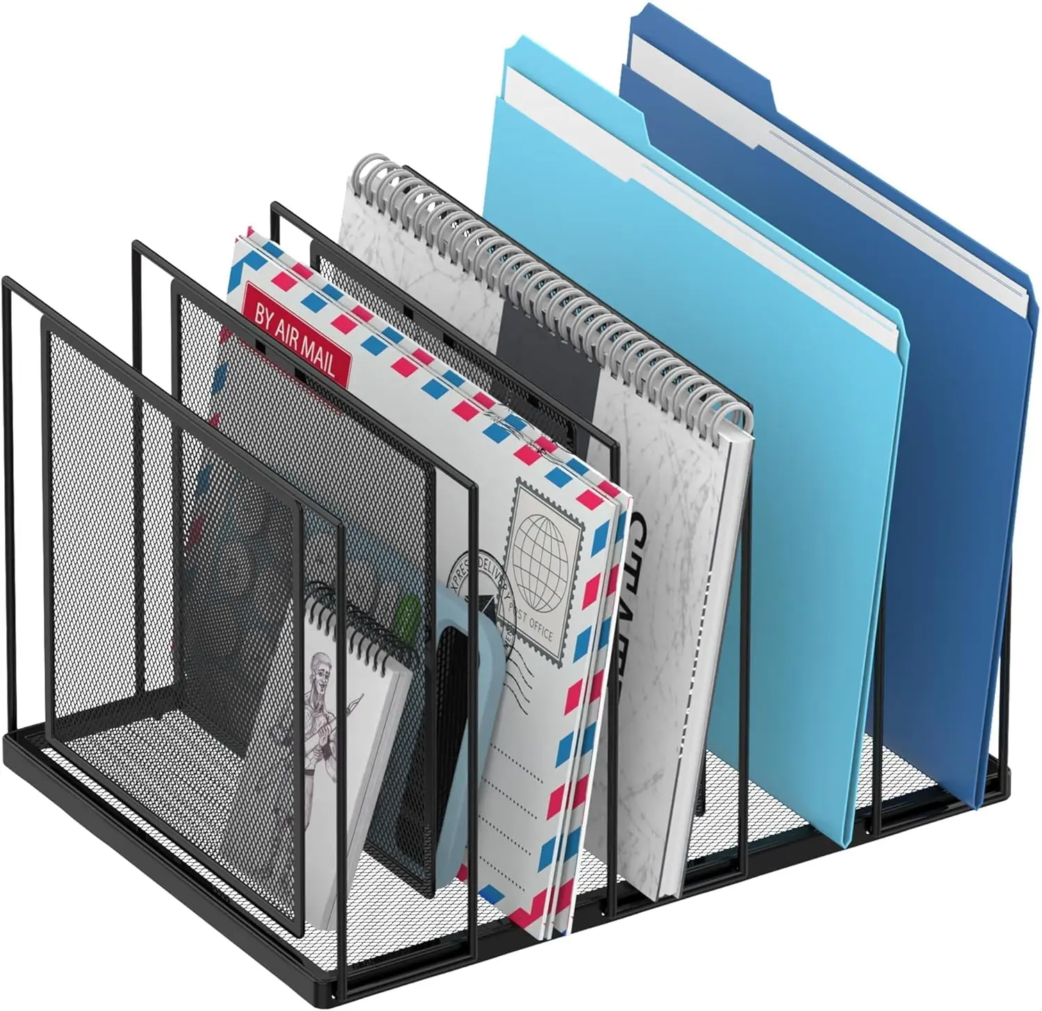 

5-Section Vertical File Sorter, Standing Metal File Folder for Desk Organization, Black