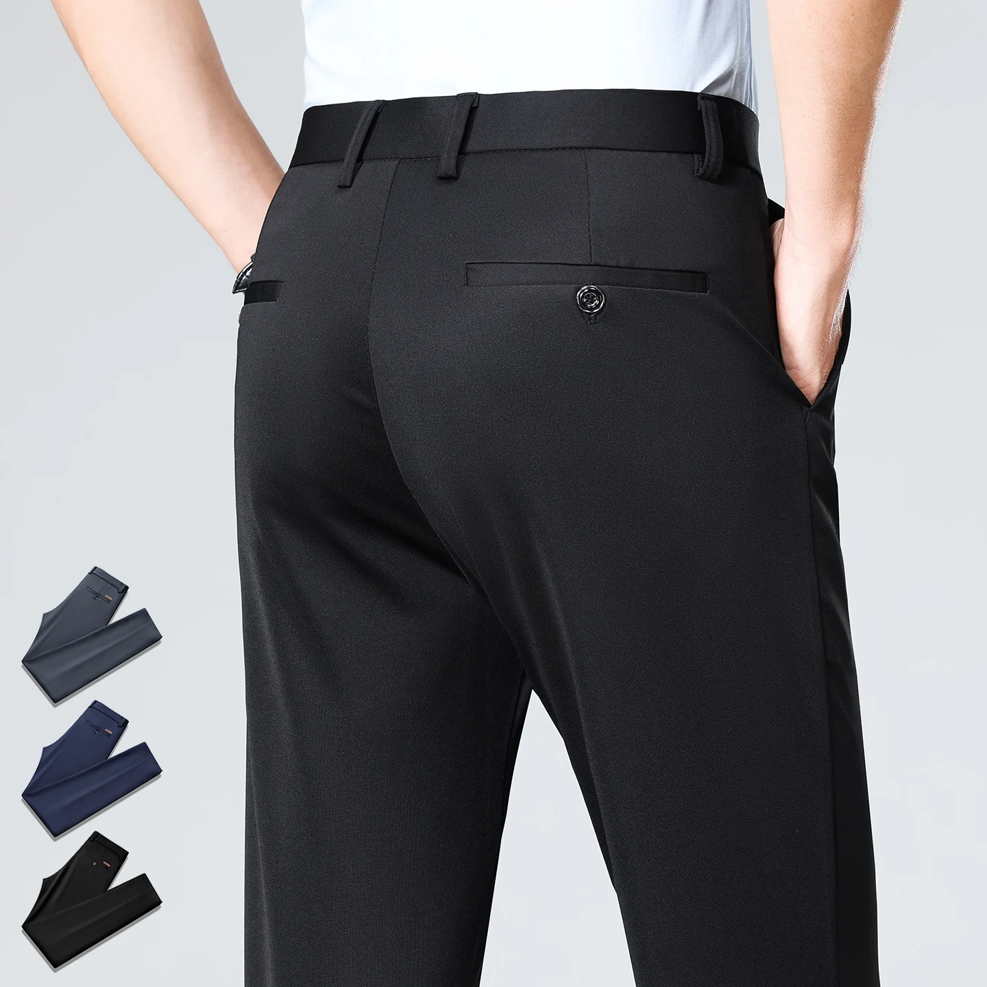 Brand Clothing High Stretch Fabric Summer Thin Formal Pants Men Business Slim Straight Office Work Trousers Man Plus Size 40 42