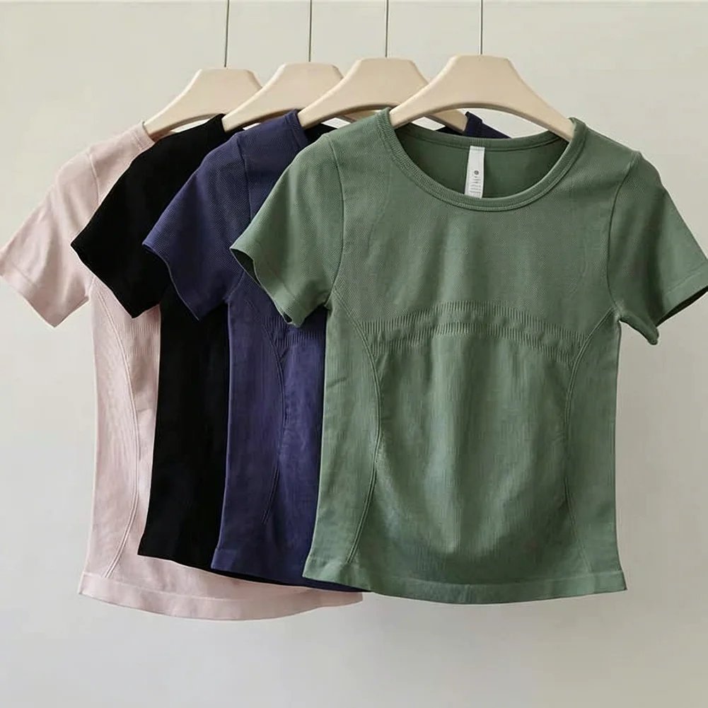 Sports Quick-Drying Top for Women, Short-Sleeved, Breathable, Slim-Fitting, Round-Neck, Short-Sleeved, Pilates Training, Slimmin