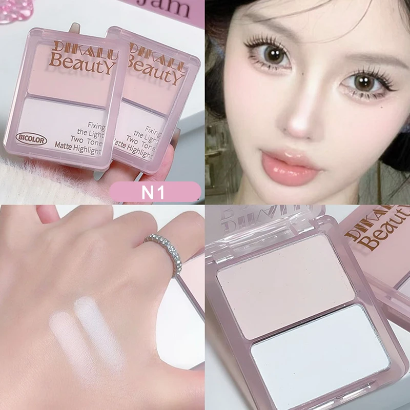 لوحة كونتور مميزة بلونين من DIKALU، هايلايتر أبيض غير لامع، رمادي بني، ظلال أنف، برونزي، بودرة مكياج