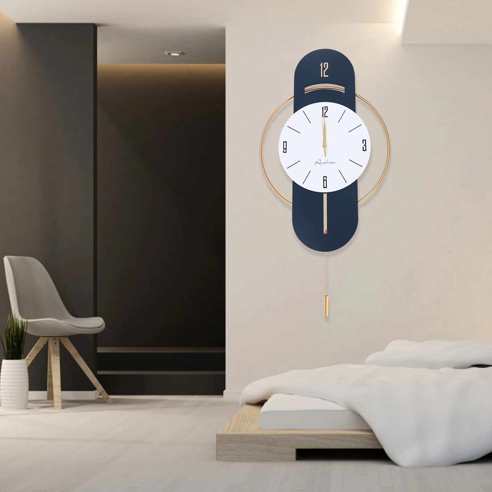 

Luxury Modern Wall Clock, 33" Oversized Silent Sweep Movement with 3D Metallic Accents for Living Room & Office Decor (≤20dB)
