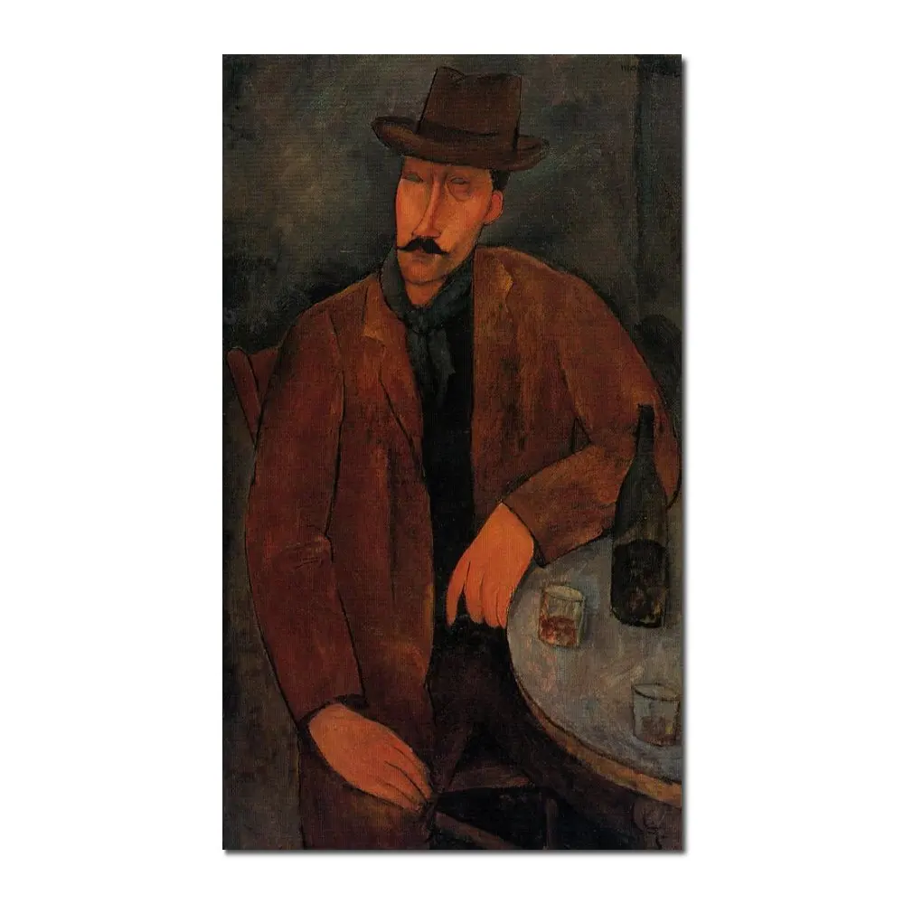 

Modern Abstract Canvas Art Figure Man with Glass Wine Amedeo Modigliani Painting Artwork Handmade Bar Office Decor High Quality