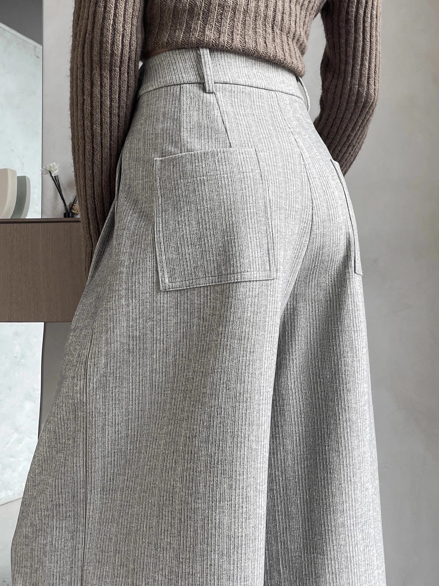 

Женские шерстяные брюки с высокой талией, широкими штанинами и драпировкой, утепленные, прямого кроя, на флисовой подкладке, осенне-зимние, в корейском стиле