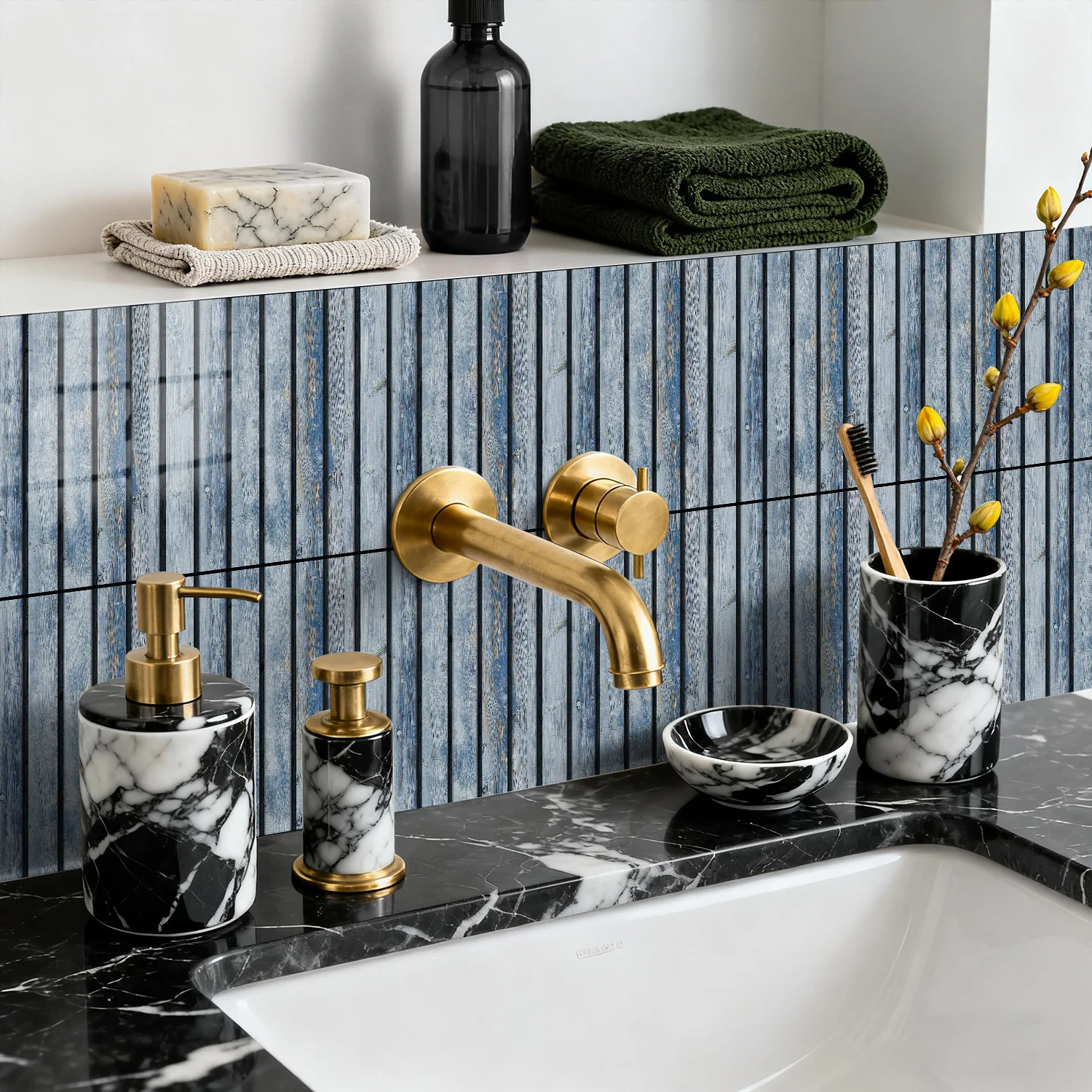 1/5/10PCS Foam Marble Wood Grain Tile Stickers Self-adhesive Waterproof Wallpaper For Kitchen Living Room Bathroom Home Decor
