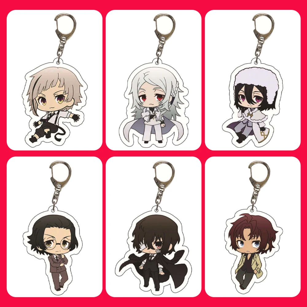 

Anime Keychain Stray Dogs Key Chain Dazai Osamu Akutagawa Ryunosuke Nakahara Chuya Nakajima Atsushi Acrylic Pendant Wholesale