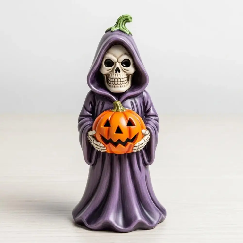 

Intricate Skull Design Halloween Decor Spooky Halloween Skull Pumpkin Figurine Resin Skeleton Statue Indoor Home Decor Ornaments