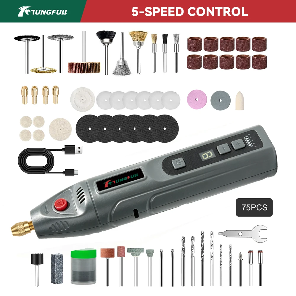 Oplaadbare graveerpen, draadloos, mini-rotatiegereedschap, 5 snelheden, 5000-18000 RPM, draadloos slijp- en polijstgereedschap, doe-het-zelf-set voor snijden en boren.